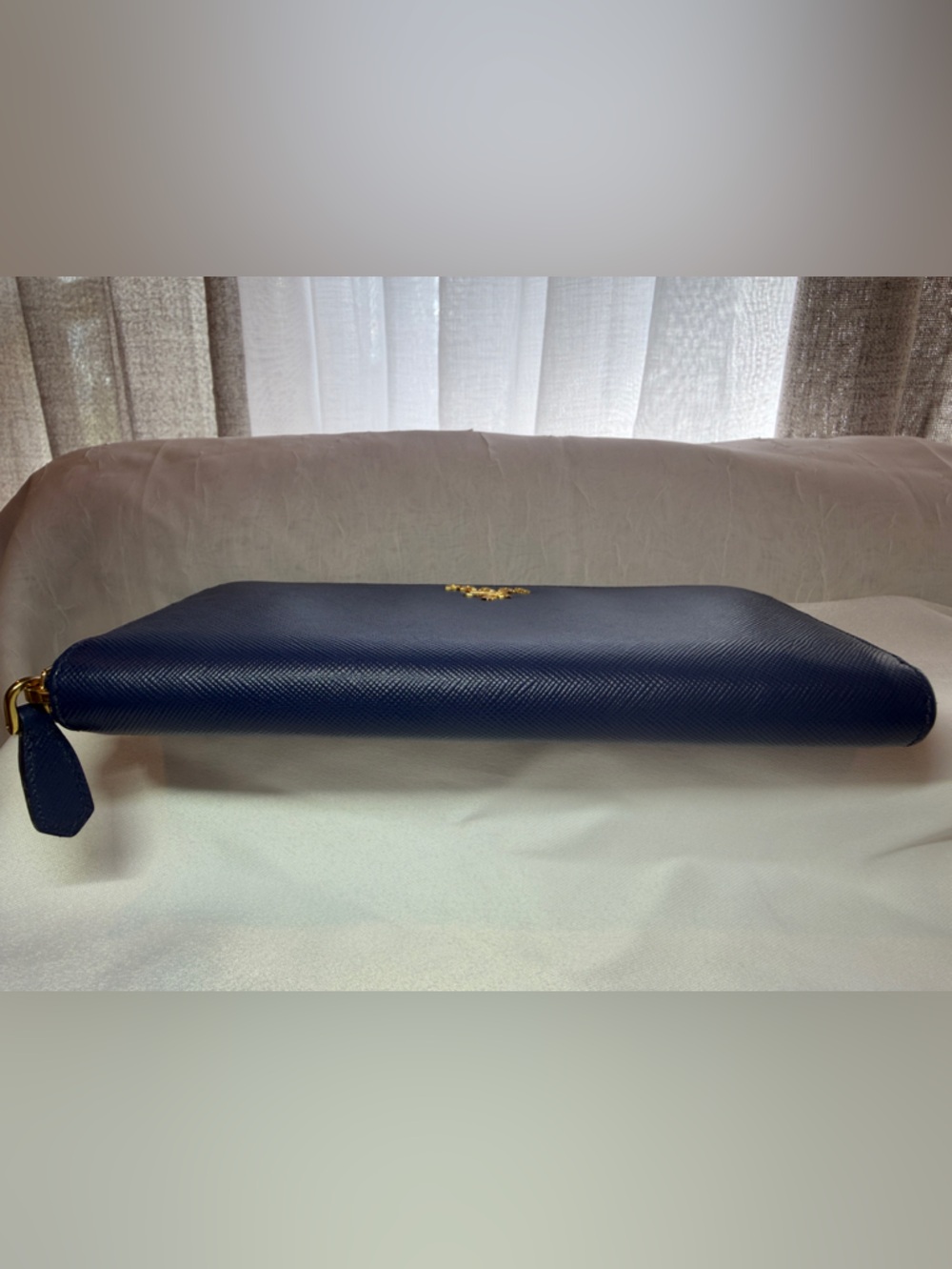 Prada Navy Saffiano Zip Wallet with Gold Logo - Picture 3 of 9